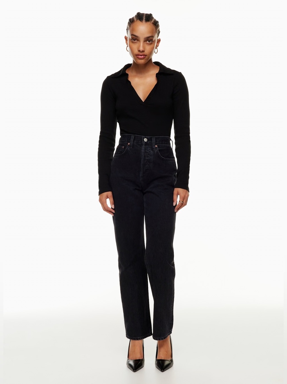 Denim Forum Aritzia The 90’s Joni Hi-Rise Loose Jeans Size 31 Black Grunge